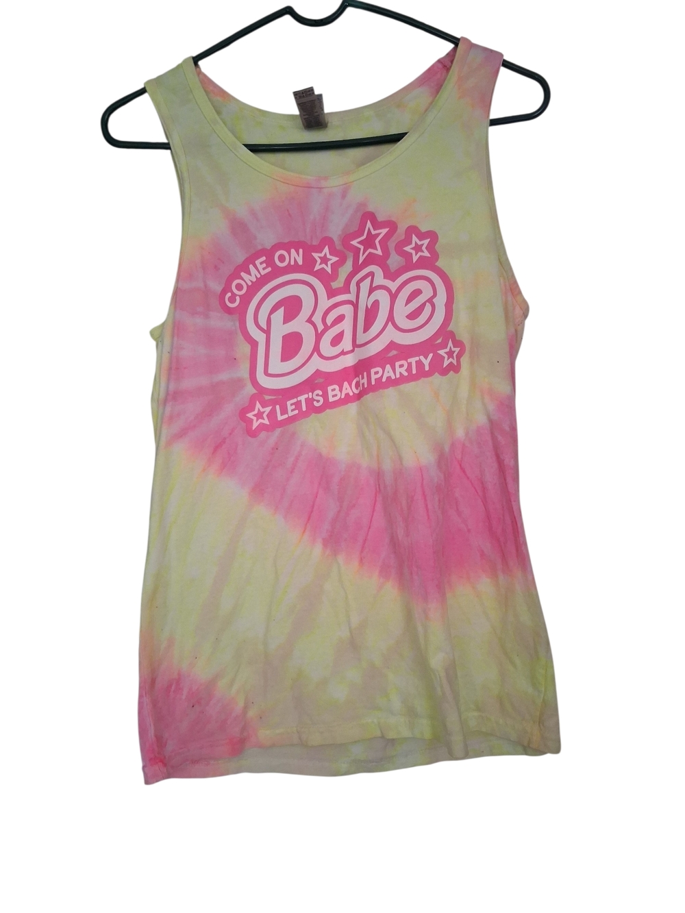 Gildan Tie-Dye "Babe" Tank Top - Pink & Yellow